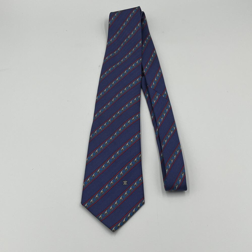 Celine Paris Neck Tie Mens Blue Geometric Silk Luxury Suit Dress Art Deco Narrow